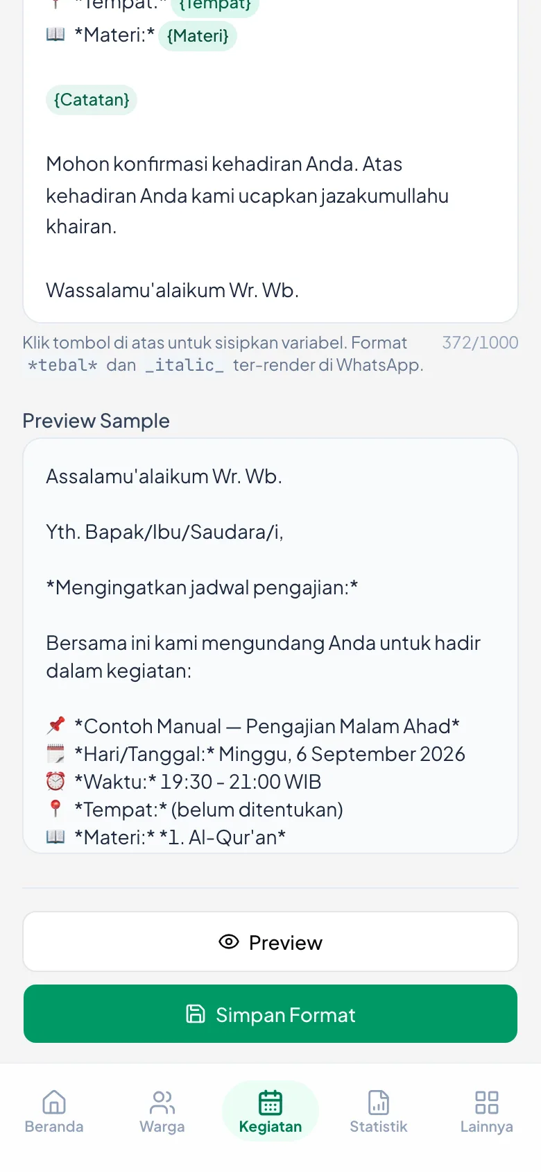 Bagian dalam kurung kurawal sudah berganti jadi data kegiatan ini.